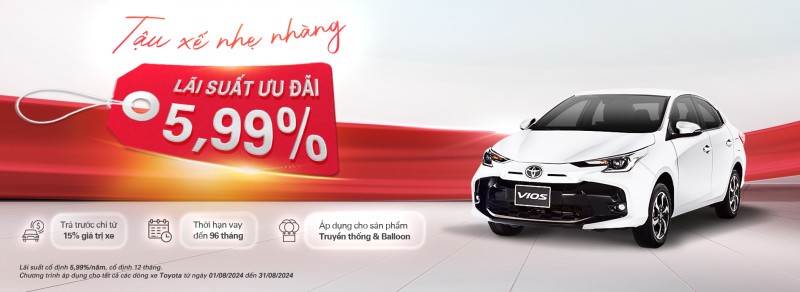 Chương trình ưu đãi 5,99% dành cho khách hàng vay mua xe Toyota 