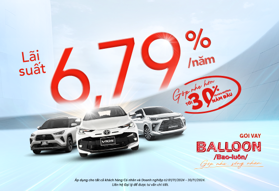 Ưu Đãi Lãi Suất Chỉ 6,79% Cho Tất Cả Dòng Xe Toyota Trong Tháng 11 với sản phẩm Balloon