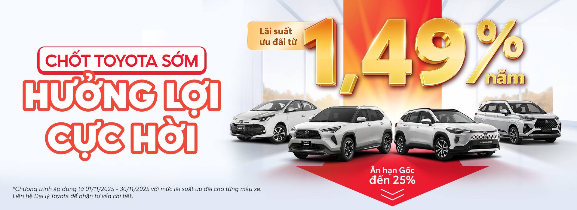 Ưu Đãi Lãi Suất Đặc Biệt Chỉ Từ 1,49% Cho Các Mẫu Xe Toyota Đến Hết 30/11/2025