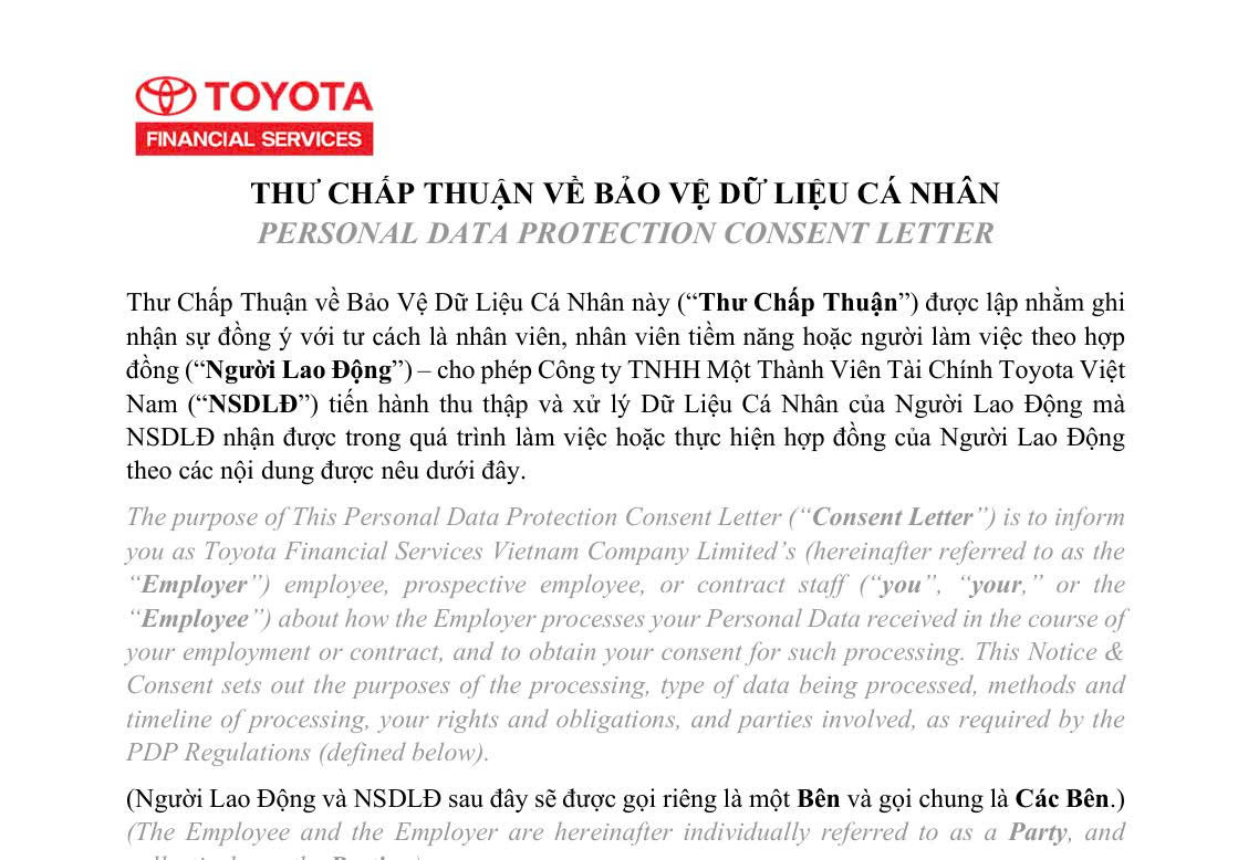 Thư Chấp Thuận Về Bảo Vệ Dữ Liệu Cá Nhân