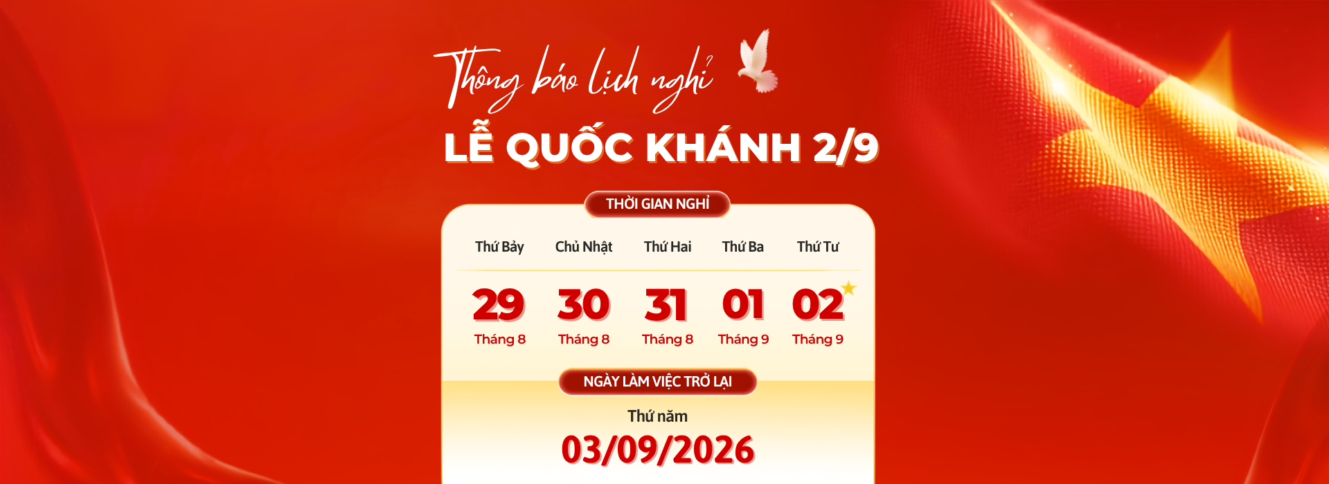 Thông Báo Lịch Nghỉ Lễ Quốc Khánh 2026
